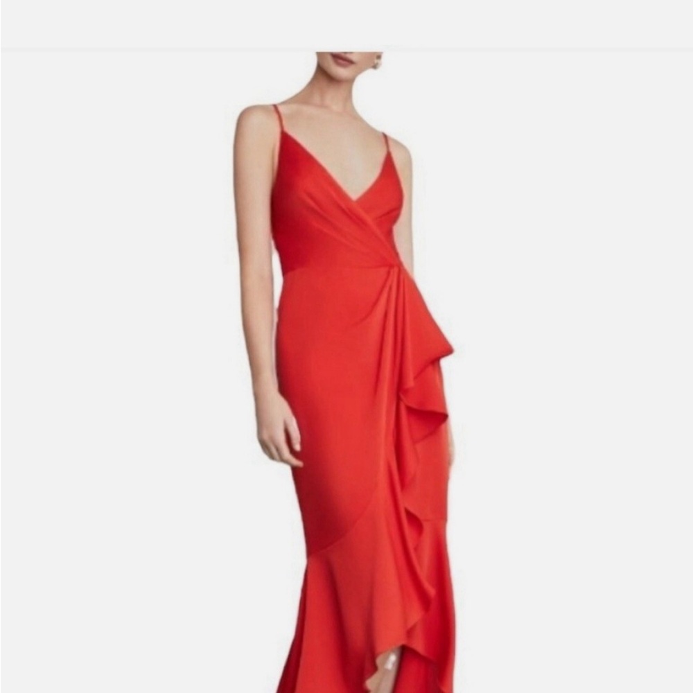 BCBGMaxAzria Designer Wrap Ruffle front midi Dress Gown size 2